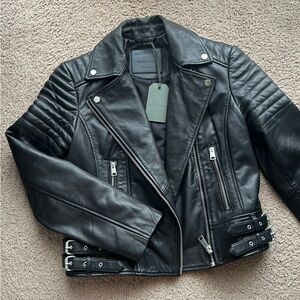 NWT Allsaints Black Leather Jacket Womens US 6